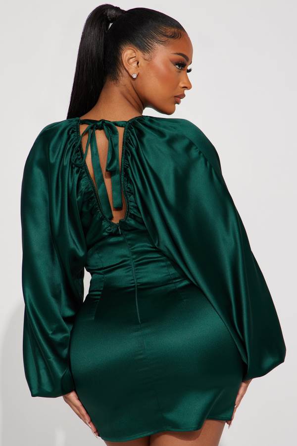 Green Fashion Nova Shannon Satin Mini Women Dress USA | 462809CUT