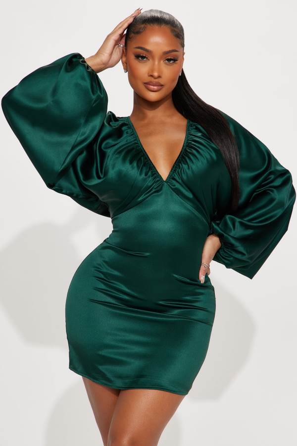 Green Fashion Nova Shannon Satin Mini Women Dress USA | 462809CUT