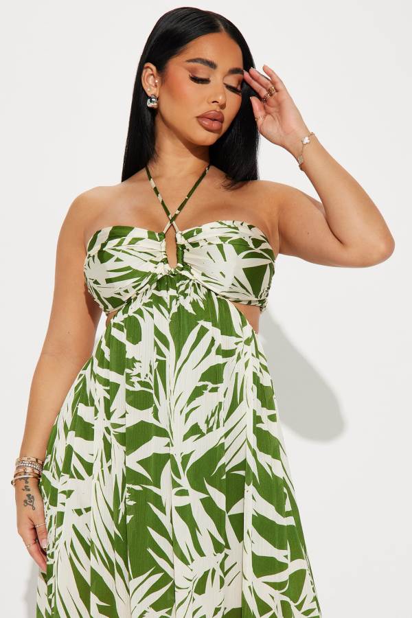 Green Fashion Nova Tropical Satin Maxi Women Dress USA | 649320SMA