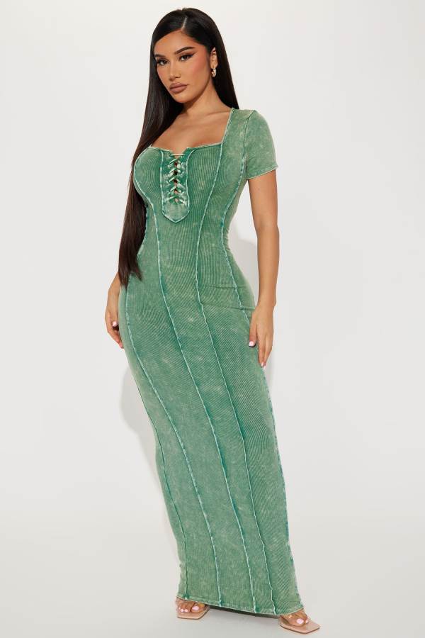 Green Fashion Nova United Poise Mineral Wash Maxi Women Dress USA | 527914YXD