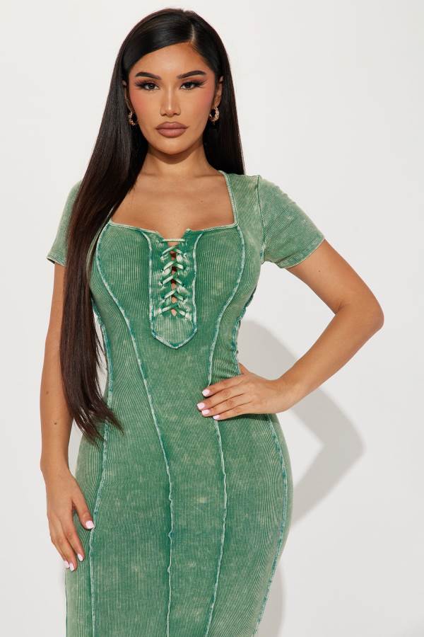 Green Fashion Nova United Poise Mineral Wash Maxi Women Dress USA | 527914YXD