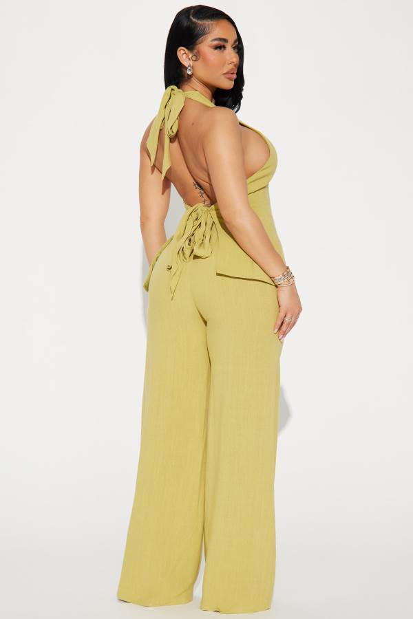 Green Yellow Fashion Nova Cece Linen Pant Set Women Pants USA | 219765SOH