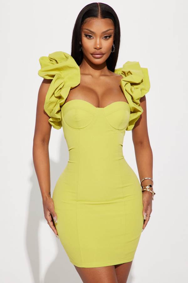 Green Yellow Fashion Nova Forever Princess Ruffle Mini Women Dress USA | 165734VQS