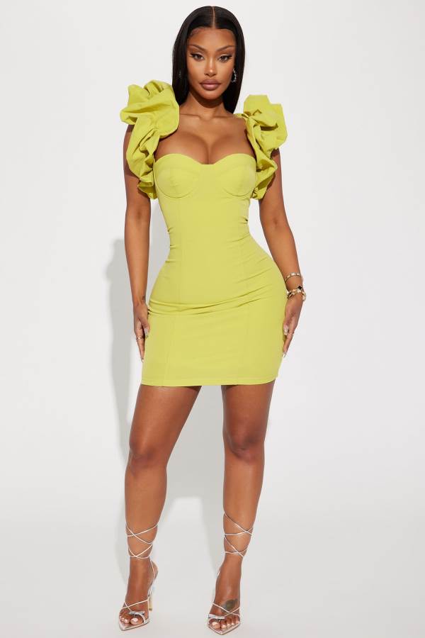 Green Yellow Fashion Nova Forever Princess Ruffle Mini Women Dress USA | 165734VQS