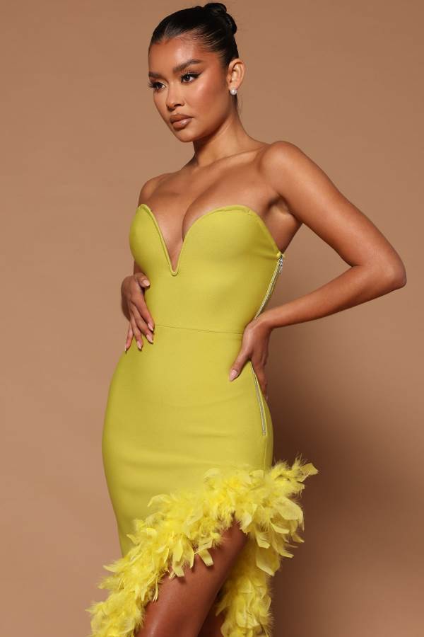 Green Yellow Fashion Nova Jacqueline Bandage Maxi Women Dress USA | 407952BMG