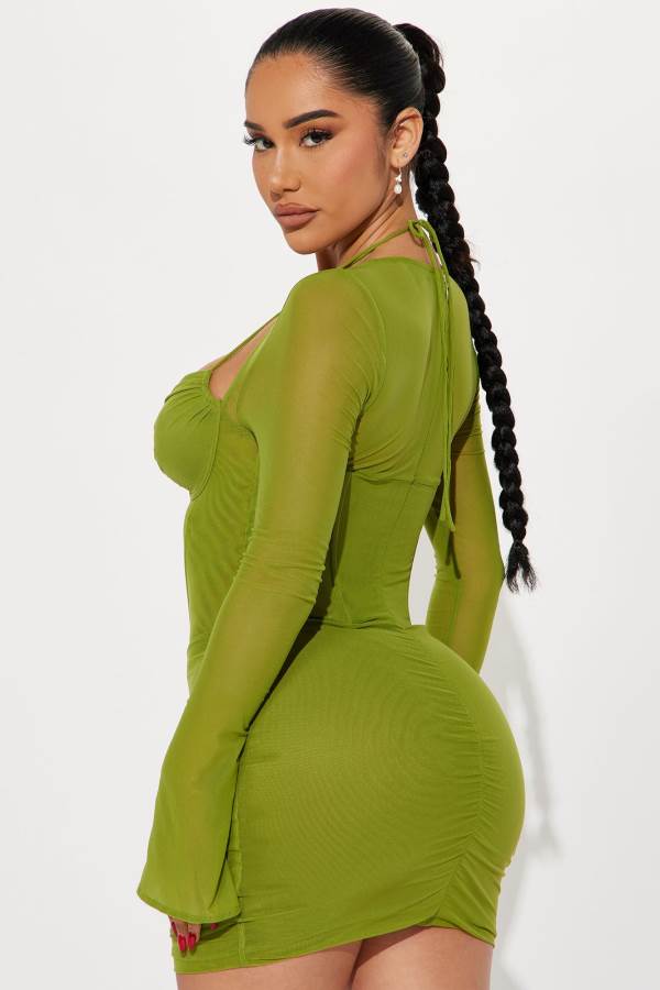 Green Yellow Fashion Nova Melanie Mesh Corset Mini Women Dress USA | 375968OUQ