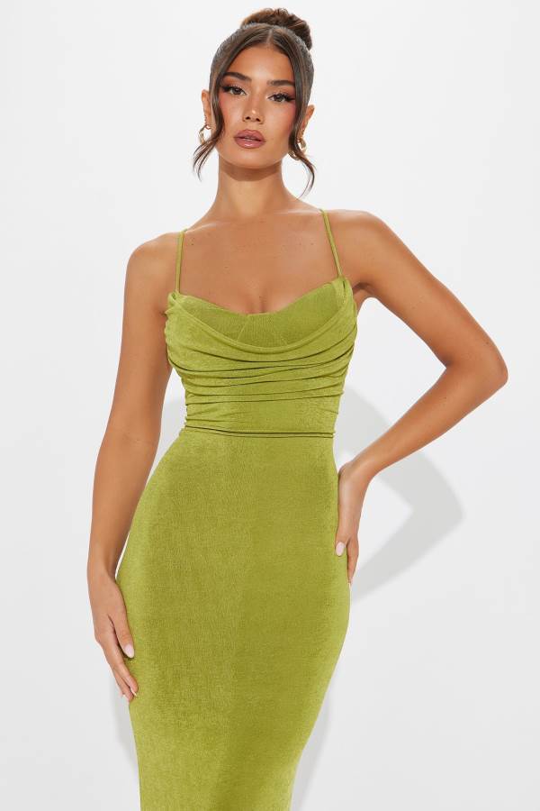 Green Yellow Fashion Nova Rebecca Slinky Maxi Women Dress USA | 360742EOI