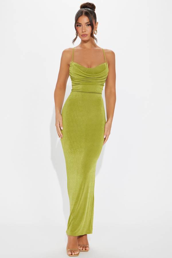 Green Yellow Fashion Nova Rebecca Slinky Maxi Women Dress USA | 360742EOI