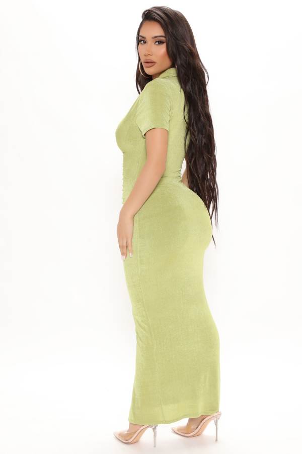 Green Yellow Fashion Nova Silky Smooth Slinky Maxi Women Dress USA | 396847HKJ