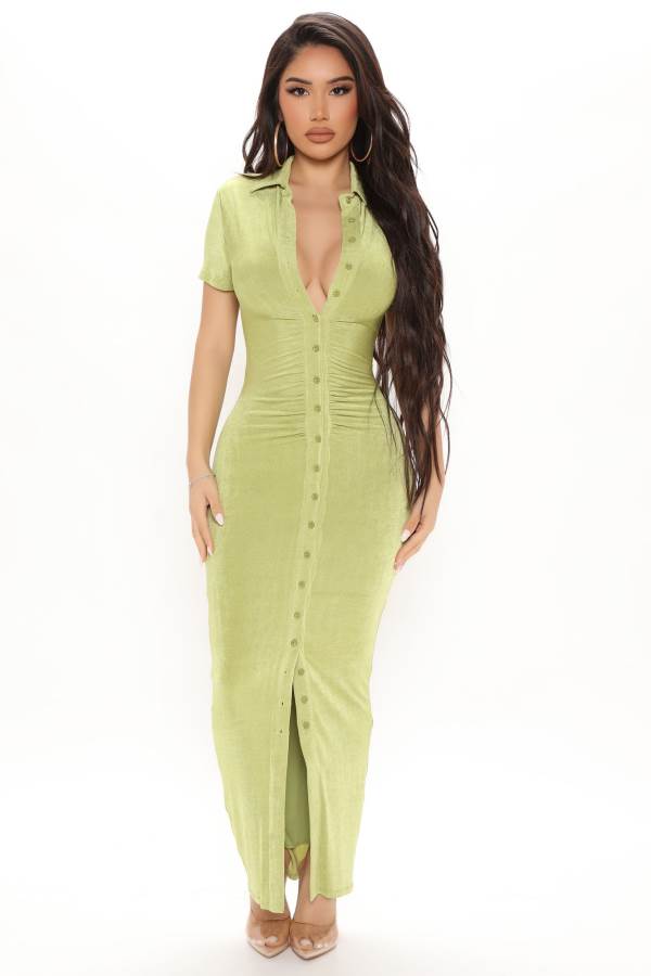 Green Yellow Fashion Nova Silky Smooth Slinky Maxi Women Dress USA | 396847HKJ