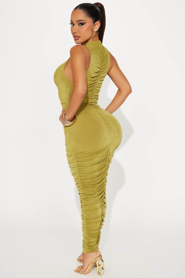 Green Yellow Fashion Nova Sleek Silhouette Slinky Midi Women Dress USA | 609847WDN