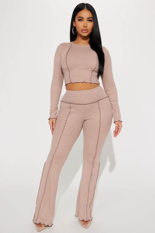 Grey Brown Fashion Nova Hang Out With Me Pant Set Women Pants USA | 641739RXI