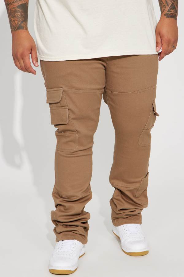 Grey Brown Fashion Nova Nasty Habits Cargo Stacked Skinny Flare Men Pants USA | 418357XSW