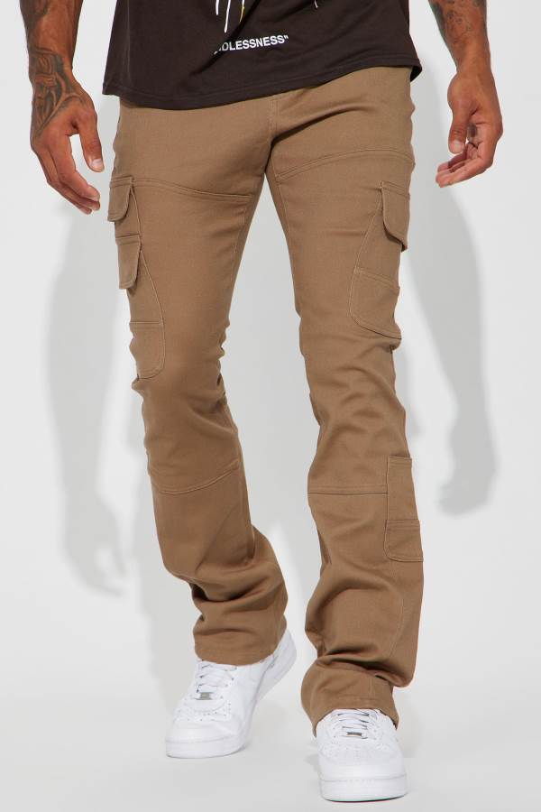 Grey Brown Fashion Nova Nasty Habits Cargo Stacked Skinny Flare Men Pants USA | 418357XSW