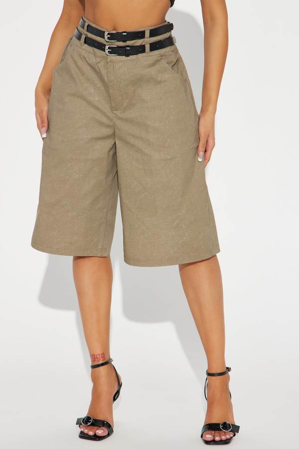 Grey Brown Fashion Nova Off Duty Belted Ripstop Bermuda Women Shorts USA | 465829UFX