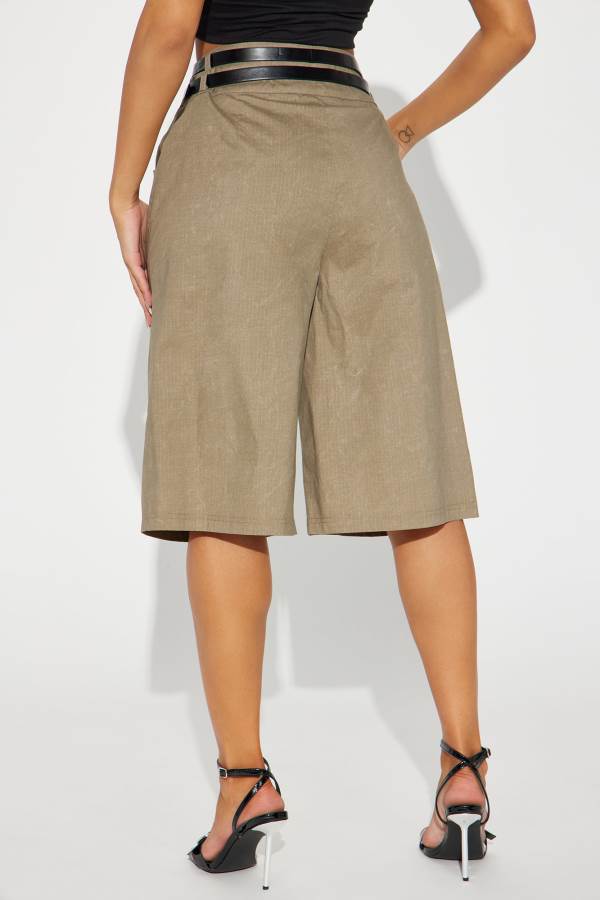 Grey Brown Fashion Nova Off Duty Belted Ripstop Bermuda Women Shorts USA | 465829UFX