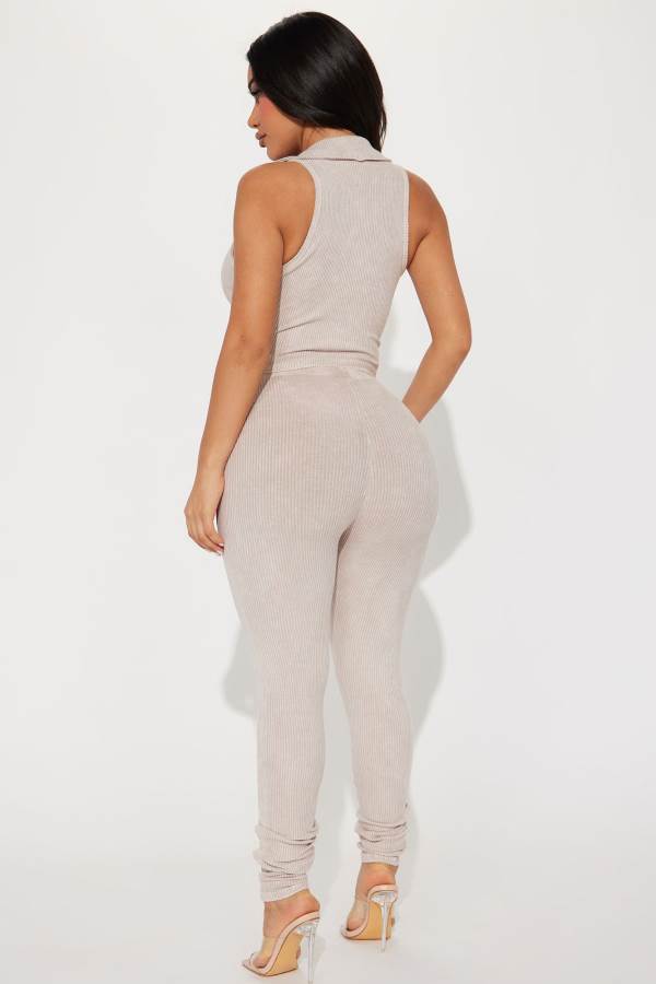 Grey Brown Fashion Nova Stay With Me Set Women Leggings USA | 058632FWV