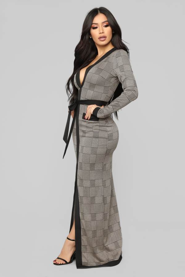 Grey Brown / Black Fashion Nova Cameron Maxi Women Dress USA | 682307WPI