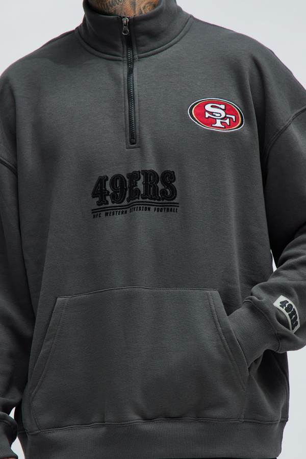 Grey Fashion Nova 49ers Essential Quarter Zip Men Sweatshirt USA | 391567CNG