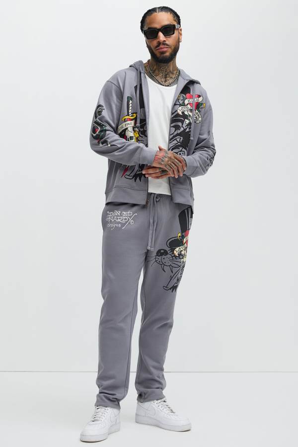 Grey Fashion Nova Ed Hardy Love Kills Skull Men Sweatpants USA | 926470BIE