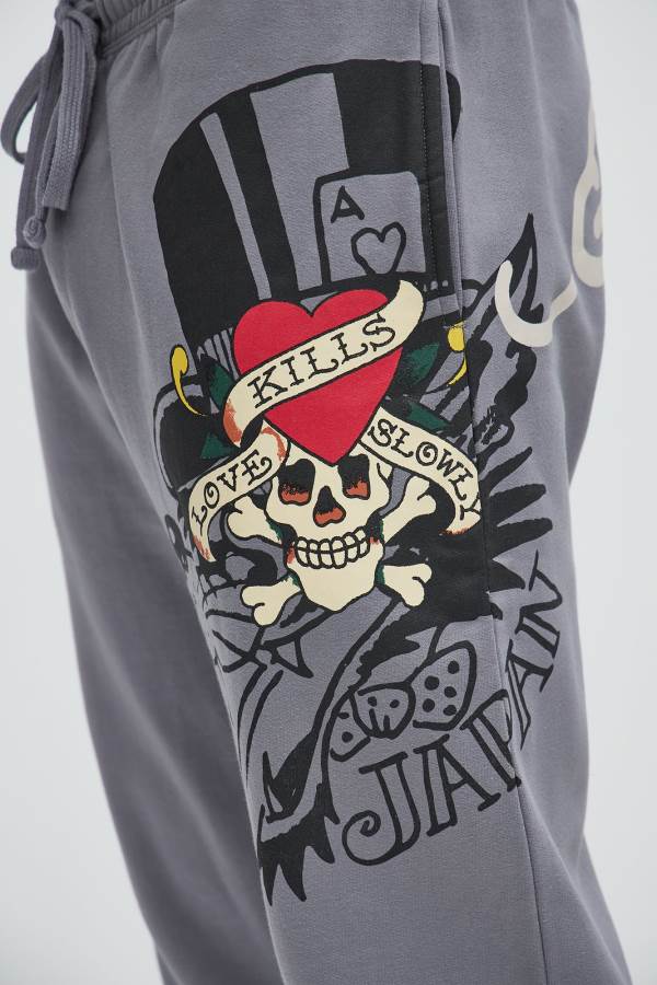 Grey Fashion Nova Ed Hardy Love Kills Skull Men Sweatpants USA | 926470BIE