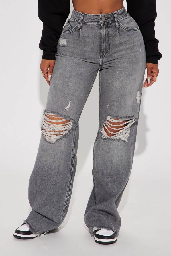 Grey Fashion Nova Gianna Non Stretch Ripped Baggy Women Jeans USA | 546073WNT