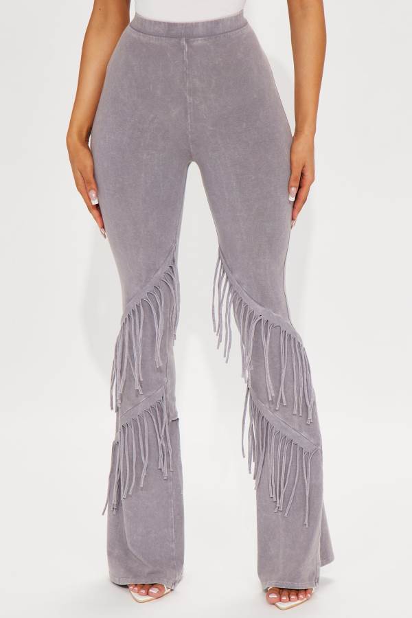 Grey Fashion Nova Good Times Fringed Flare Women Pants USA | 154608AIS