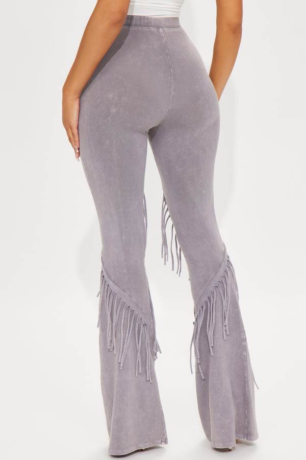 Grey Fashion Nova Good Times Fringed Flare Women Pants USA | 154608AIS