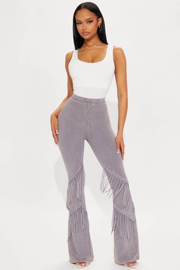 Grey Fashion Nova Good Times Fringed Flare Women Pants USA | 154608AIS