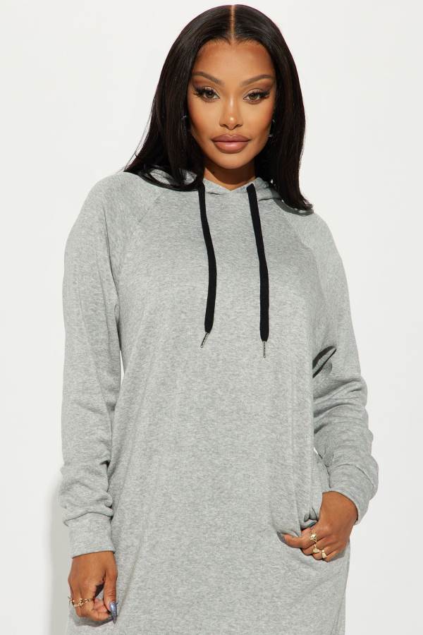 Grey Fashion Nova Heather Hooded Maxi Women Dress USA | 492761AMP