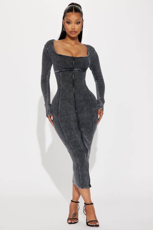 Grey Fashion Nova Kara Mineral Wash Midi Women Dress USA | 618293SKJ