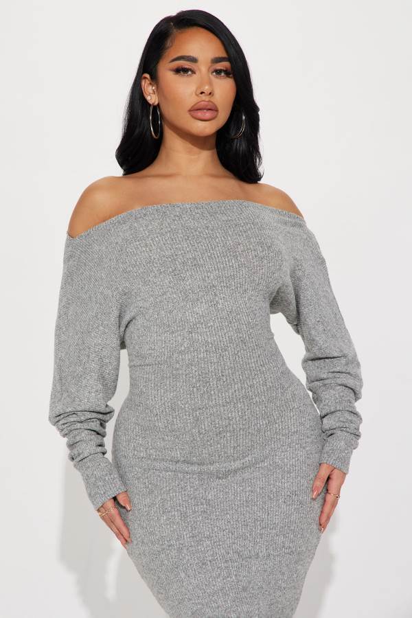 Grey Fashion Nova Keeping It Cozy Maxi Women Dress USA | 048593SZF