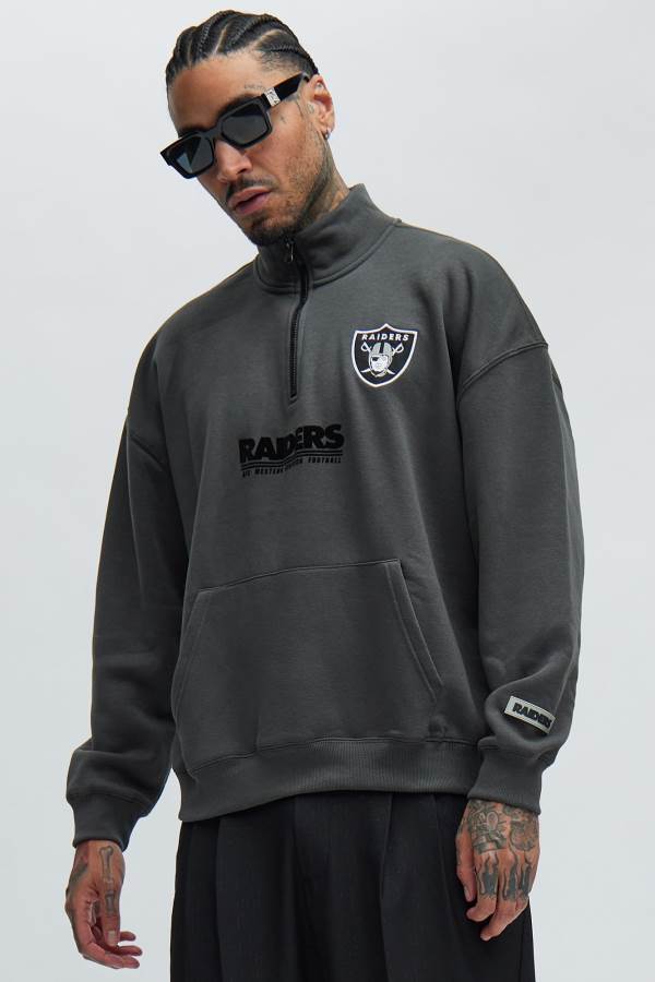 Grey Fashion Nova Raiders Essential Quarter Zip Men Sweatshirt USA | 293517YIR