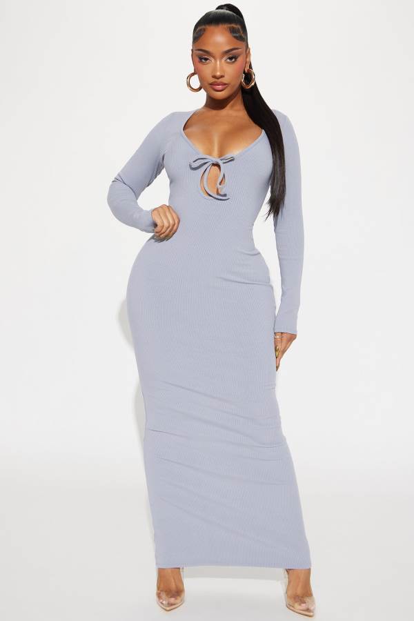 Grey Fashion Nova Raya Snatched Maxi Women Dress USA | 516492IFA