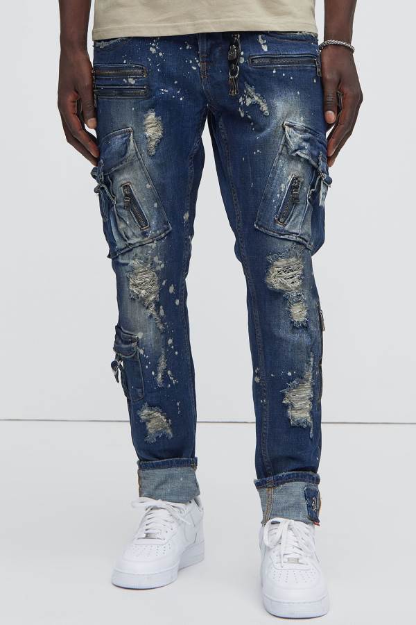 Indigo Fashion Nova Destroyed Me Skinny Men Jeans USA | 748390QTX