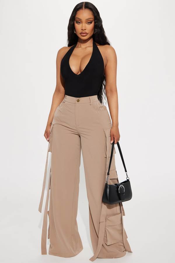 Khaki Fashion Nova Archive Me Cargo Wide Leg Women Pants USA | 952603UJX