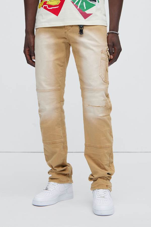 Khaki Fashion Nova Chill Out Washed Slim Flare Men Jeans USA | 972456VAK