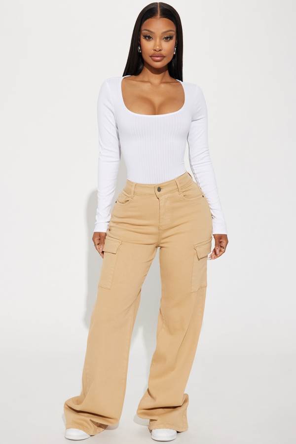 Khaki Fashion Nova True That 90s Stretch Color Cargo Women Jeans USA | 452819BWC