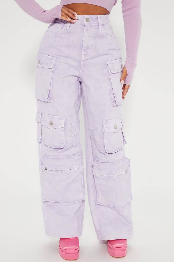 Lavender Fashion Nova Lily High Rise Cargo Women Jeans USA | 795312XIE