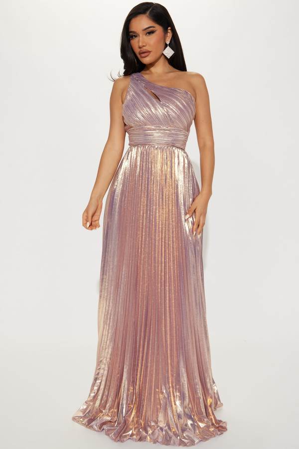 Lavender Fashion Nova Serena Pleated Metallic Maxi Women Dress USA | 639725IJQ