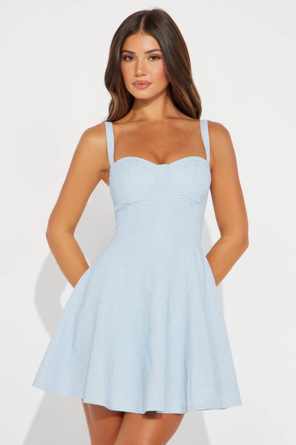 Light Blue Fashion Nova Anna Tweed Mini Women Dress USA | 953608MRZ