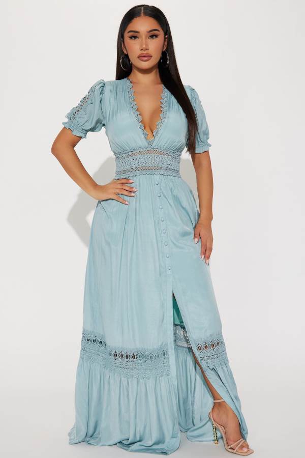 Light Blue Fashion Nova Cannes Sunset Maxi Women Dress USA | 406532PZS