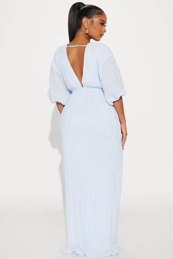 Light Blue Fashion Nova Paloma Pleated Maxi Women Dress USA | 806219YEX