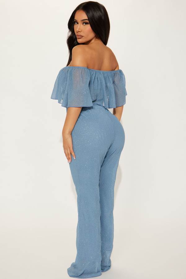 Light Blue Fashion Nova Serenity Shine Pant Set Women Pants USA | 326870MPN