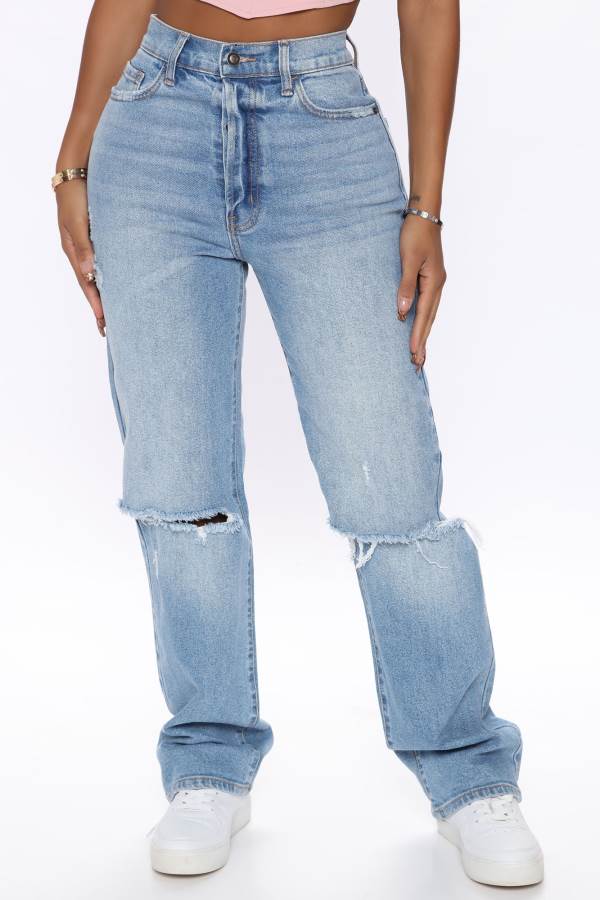 Light Blue Wash Fashion Nova As You Please Ripped Straight Leg Women Jeans USA | 610945WZC