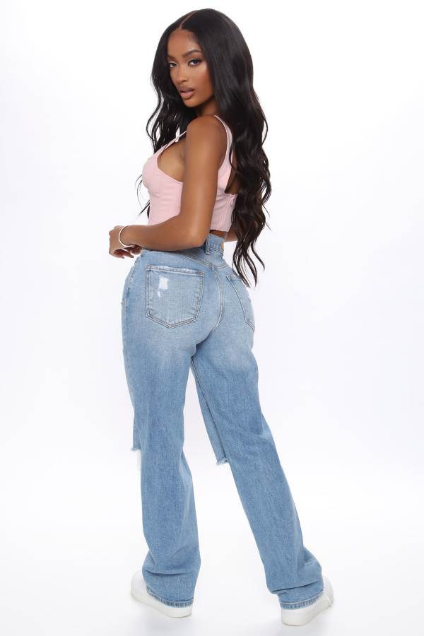 Light Blue Wash Fashion Nova As You Please Ripped Straight Leg Women Jeans USA | 610945WZC