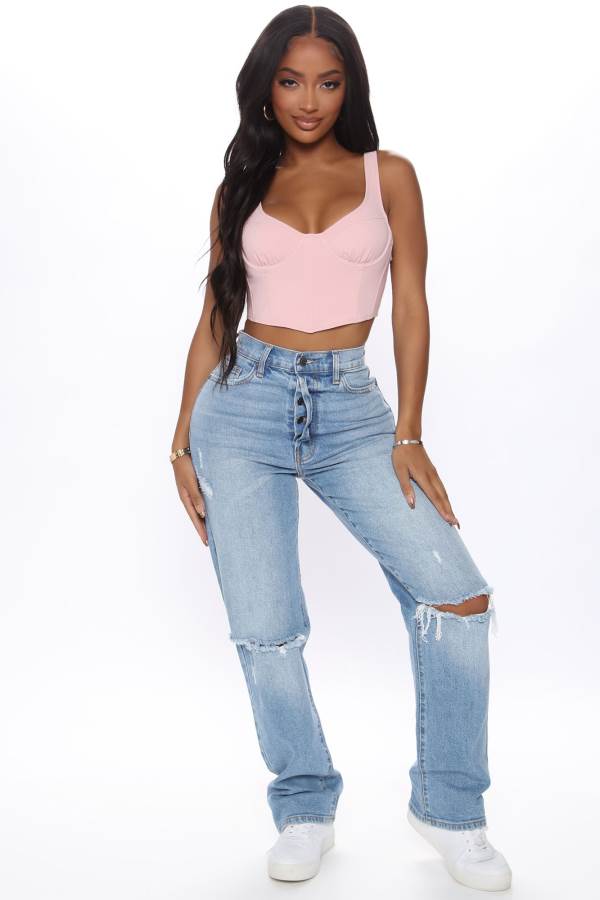 Light Blue Wash Fashion Nova As You Please Ripped Straight Leg Women Jeans USA | 610945WZC