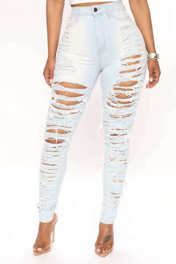 Light Blue Wash Fashion Nova Caught In Your Love Distressed Women Jeans USA | 685209JQU