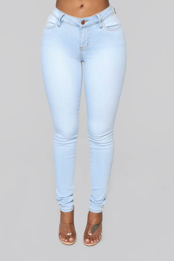 Light Blue Wash Fashion Nova Classic Mid Rise Skinny Women Jeans USA | 830674JIK