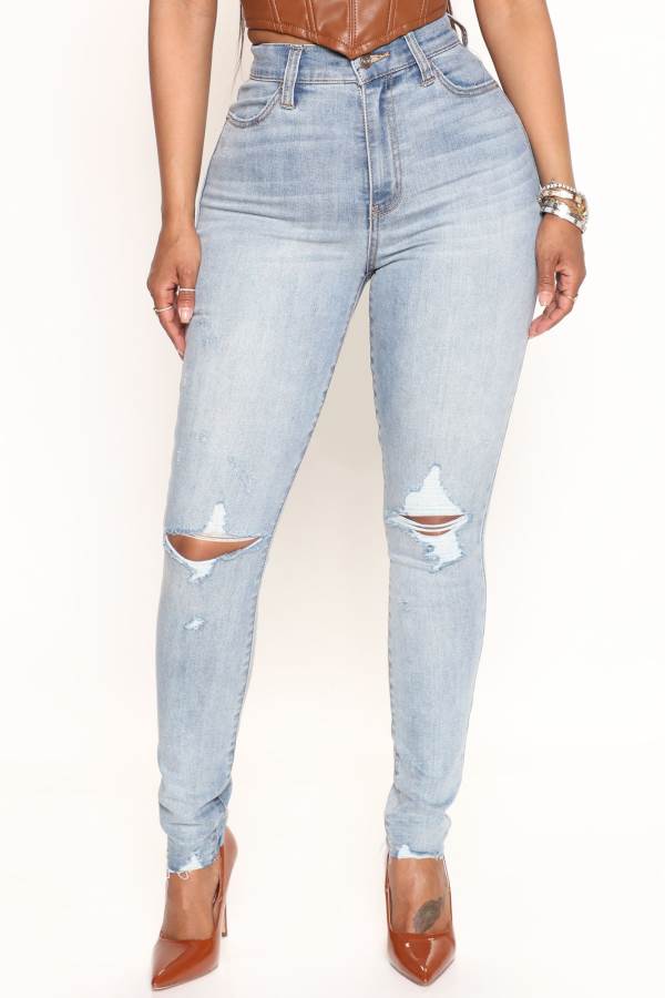 Light Blue Wash Fashion Nova Deja Vu Curvy Stretch Skinny Women Jeans USA | 573496EPK